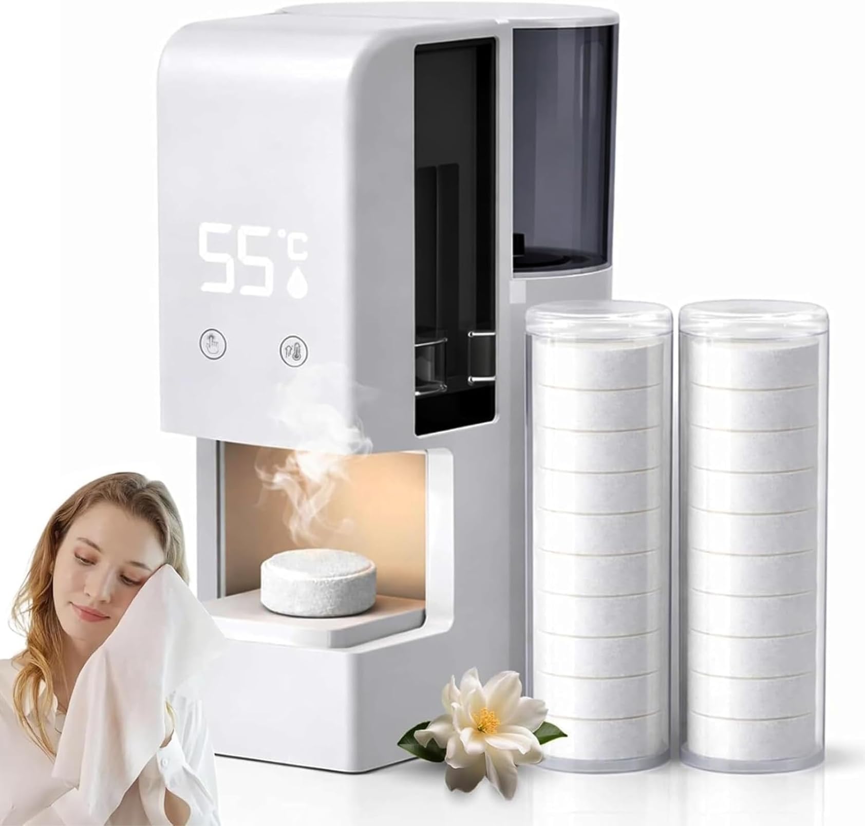 ZHJOPP Smart Hot Towel Dispenser with 40 Soft Compressed Towels,Heats Up in 5 Seconds, Intelligent Temperature Control