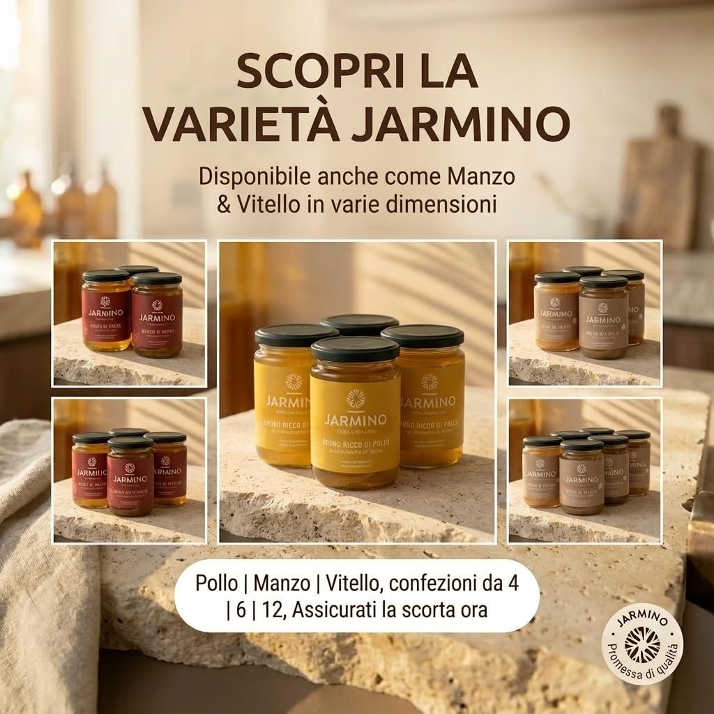 JARMINO brodo biologico di ossa di pollo (6 x 350 ml) | acido ialuronico, collagene e proteina naturale | bone broth | bevanda salutare o come base per zuppe e salse