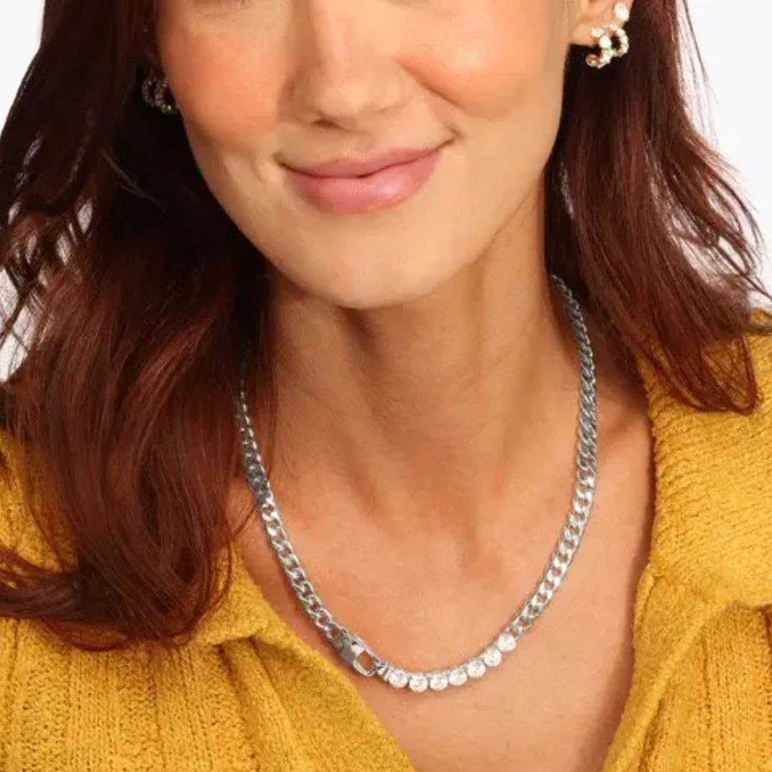 Whispering Meadows Eliana Jane Collection – 18K Gold Plated Tennis Necklace for Women, Waterproof Non-Tarnish Zircon Chain with Signature MM Padlock Clasp, Adjustable Luxury Jewelry Gift