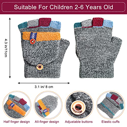 Handepo 3 Pair Kids Winter Gloves Infant Gloves 2t Toddler Convertible Warm Flip Top Baby Clothes for Kids 2-6 Years(Deep Green, Light Gray, Purple Red) - Thumbnail 2