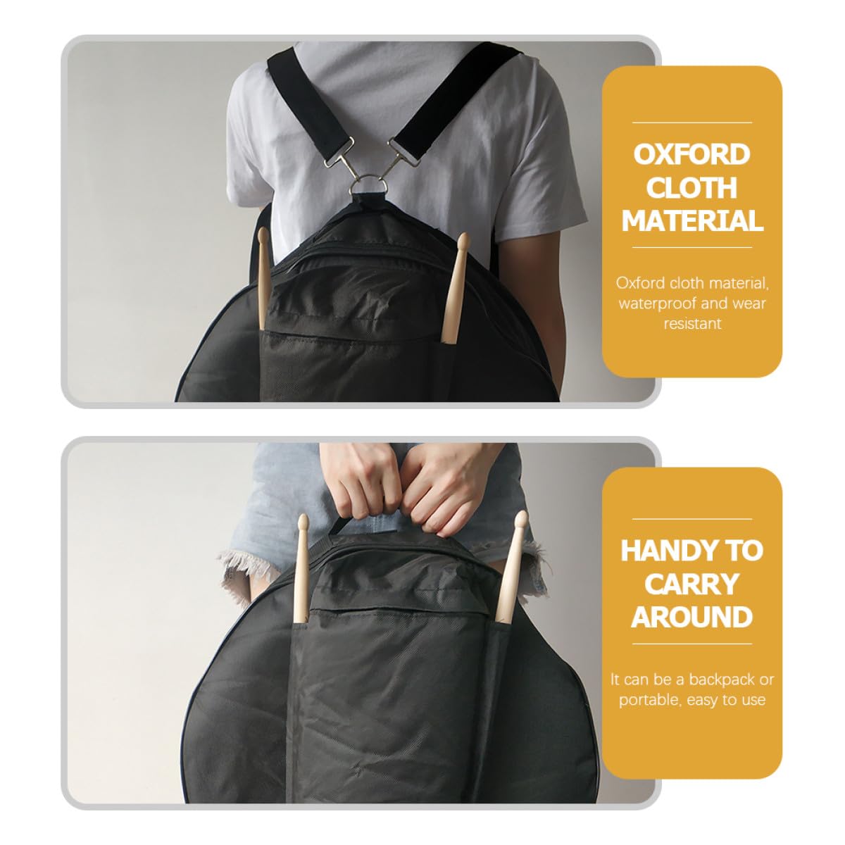 Toddmomy Bolsa para Instrumentos Musicales Pequeña de Tela Oxford Negra, Estuche Portátil Acolchado para Caja de Batería con Asa y Mochila de Transporte para Músicos Viajeros