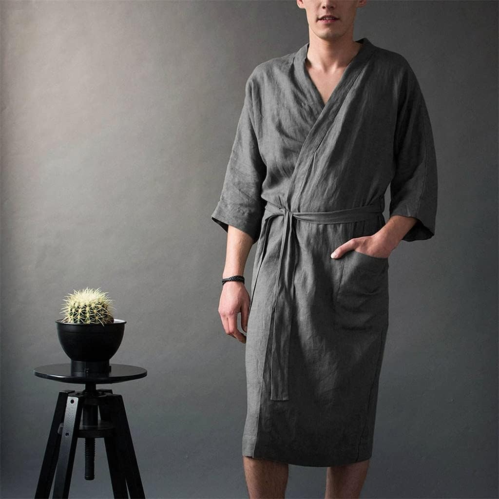 Bathrobe Men's Color Linen Pajamas Men's Thin Breathable Home Bathrobes Home Wear