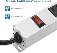 Vista 5 de JUNNUJ Metal 12 Outlet Power Strip, Mountable Heavy Duty Power Strip, 1200J Surge Protector Wall Mount Screws Outlet with Switch, Gaming Desk Strips