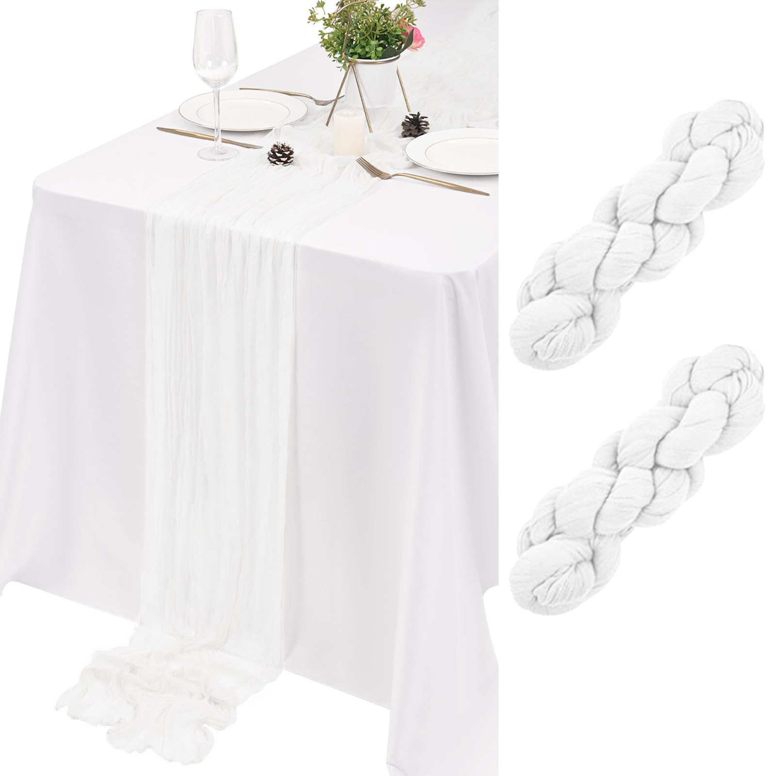2 Pack White Cheesecloth Table Runner 17×108inches Table Runner Wedding Decor Boho Gauze Cheese Cloth Table Runner for Wedding Party Baby Bridal Shower Birthday Holiday Home Easter Party