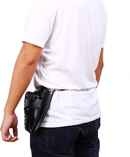 Miniatura 7 de Funda de piel sintética para tijera de pelo, bolsa de peluquería de piel sintética con clip de remache