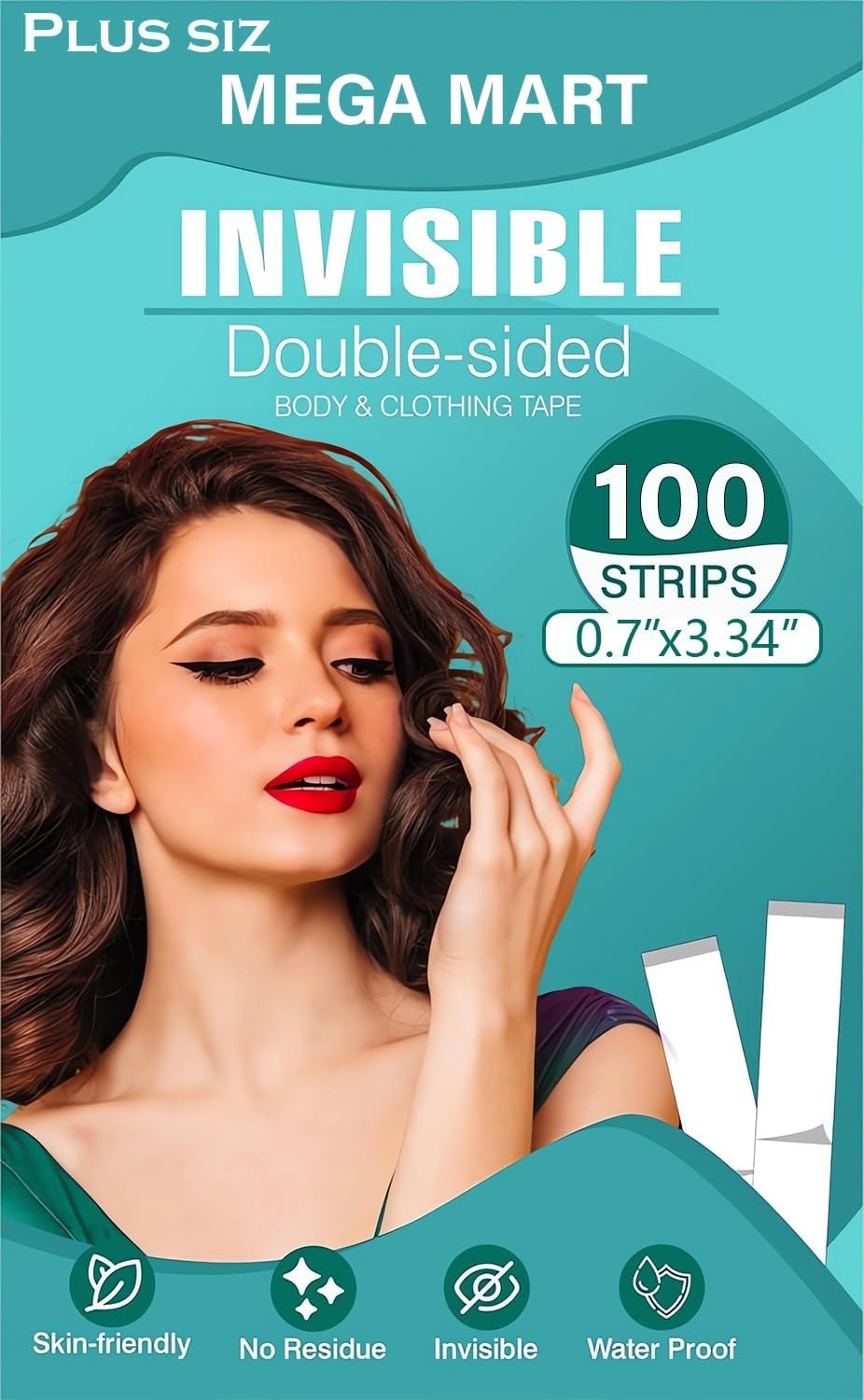 100 Strips Double Sided Clothing Tape, Strong & Heavy Duty Dress, Fashion & Lingerie Tape to Keep Clothes in Place. Transparent, Waterproof, Hypoallergenic Body Tape for All Skin