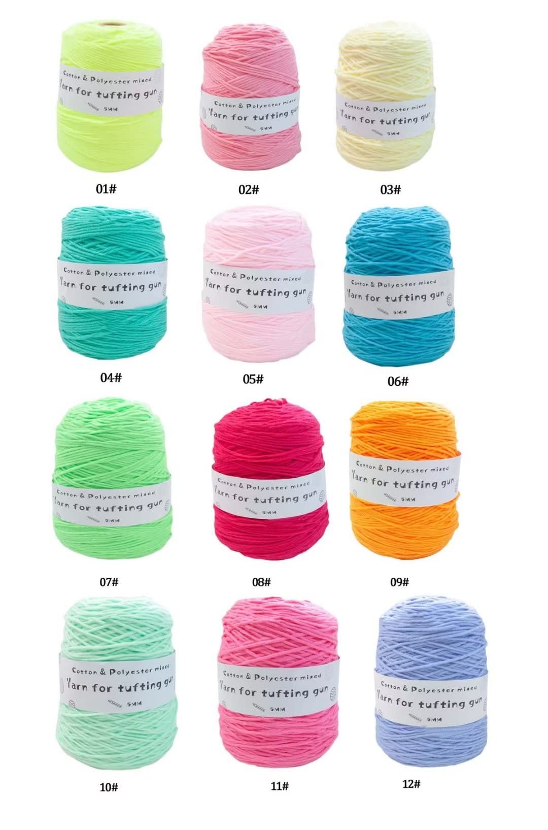 Gomitoli di Lana 6 x 380g gomitoli di Maglia Assortiti, Set Misto di Cotone e Poliestere dai Colori Vivaci per Maglia, Uncinetto, per Pistola per tufting, gomitolo da 5 mm
