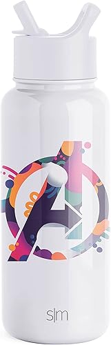Simple Modern Botella de agua de los Vengadores de Marvel con tapa con pajita, termo de metal de acero inoxidable aislado al vacío  Regalos para
