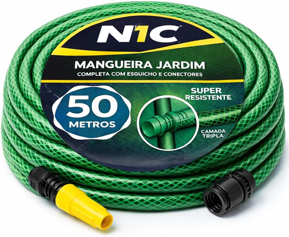 Kit Mangueira de Jardim Trançada Reforçada 50 Metros, Tripla Camada, A