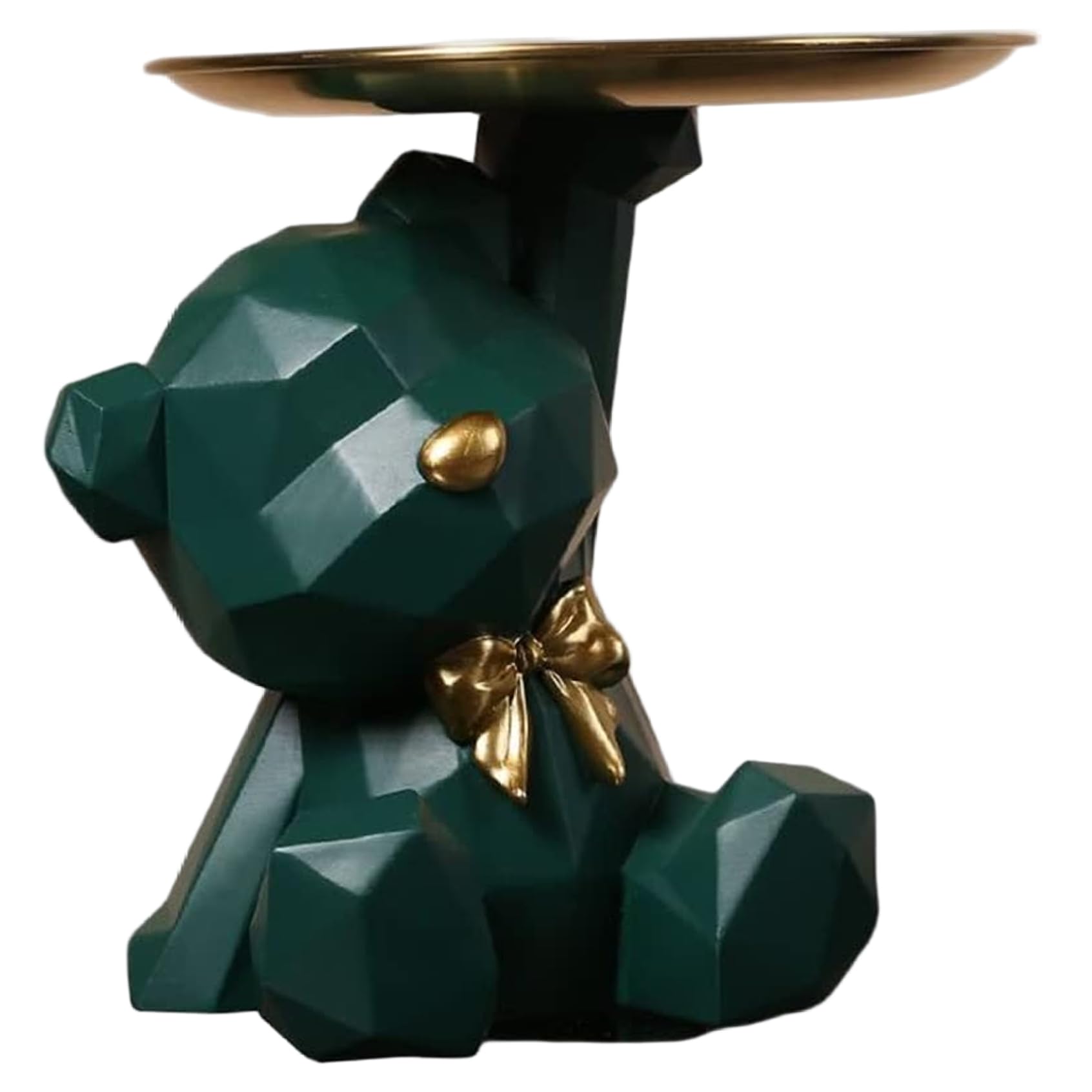 Estatua de oso de resina verde con cajón organizador de joyas y plato de dulces funcional