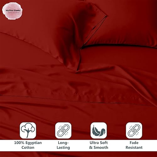 Miniatura 3 de MyGiza Sheets Juego de sábanas Queen de 4 piezas, 100% algodón egipcio Giza certificado, sábanas suaves y lujosas que se adaptan a colchones de 18