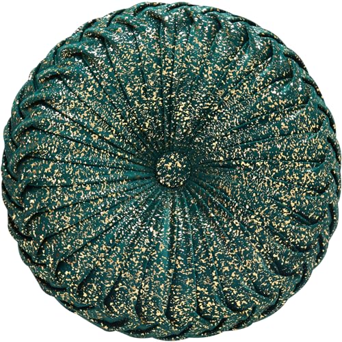 Image of EUCIOR Round Throw Pillows,Christmas Pillows,Green and Gold Throw Pillows,Pumpkin Pleated Handmade Velvet Decorative Pillow for Sofa Bedroom Livingroom