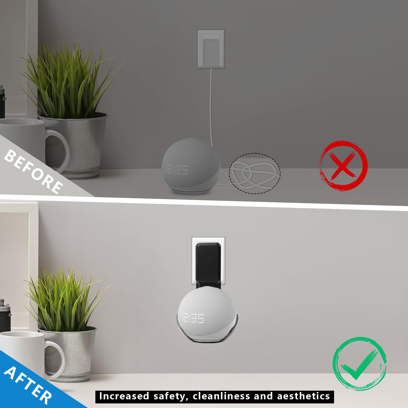 Soporte de Pared Echo Dot 4 Soporte Echo Dot 5 Accessories Gestión de Cables Integrada Ahorra Espacio sin Necesidad de Tornillos para Salón Dormitorio Baño