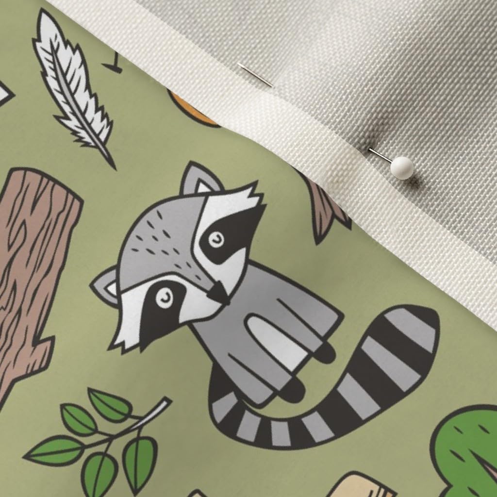 Spoonflower Fabric - Outdoors Camping Woodland Doodle Campfire Raccoon Mountains Trees Logs Printed on Upholstery Velvet Fabric Fat Quarter - Upholstery Home Decor Bottomweight Apparel