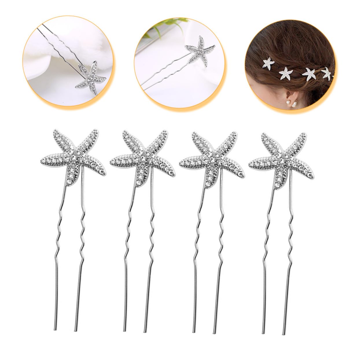 Didiseaon Juego De 5 Horquillas Para El Pelo De Boda Con Forma De Estrella Plateada Y Accesorio Para El Pelo Para Novia Para Fiesta En La Playa Aniversario 4 Unidades X 5