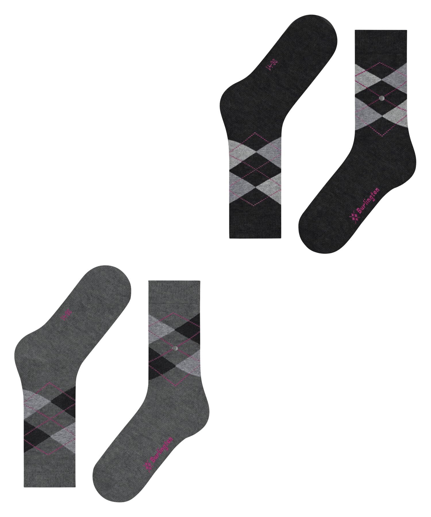 Burlington Kobiety Skarpety Everyday Argyle W So bawełna z wzorem 2 Pak, Szary Light Grey Melange 3390, 36-41