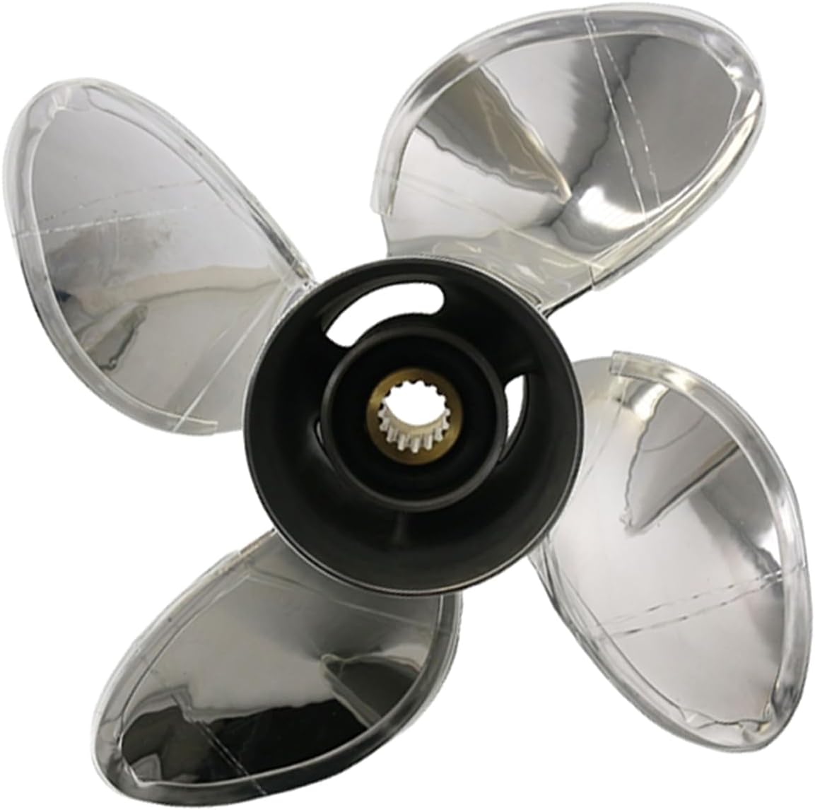 Outboard 4 Blades Stainless Prop Fit DF50A-140A Suzuki Outboard Engines (DF50A/60A/70A/90A/90/100/115/115SS/115A/140/140A), 4-1/4" Gearcase 4 Strokes, 15 Spline Tooth, RH