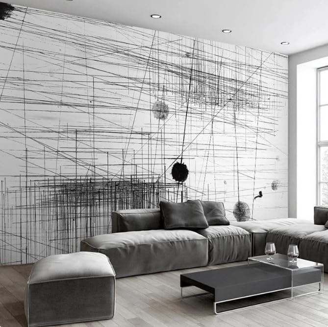 Papier peint noir et blanc rayures 3D salon 300x210 cm