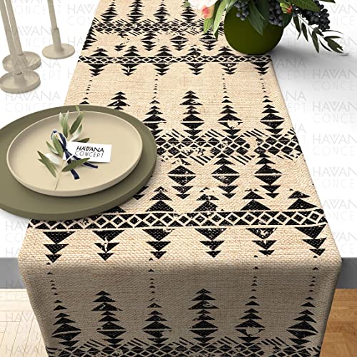 Tribal Aztec Print Table Runner - Southwestern Bohemian Geometric Black And Beige Aztec Dining Table Runner, Boho Table Centerpiece (16 X 138) #TOP4