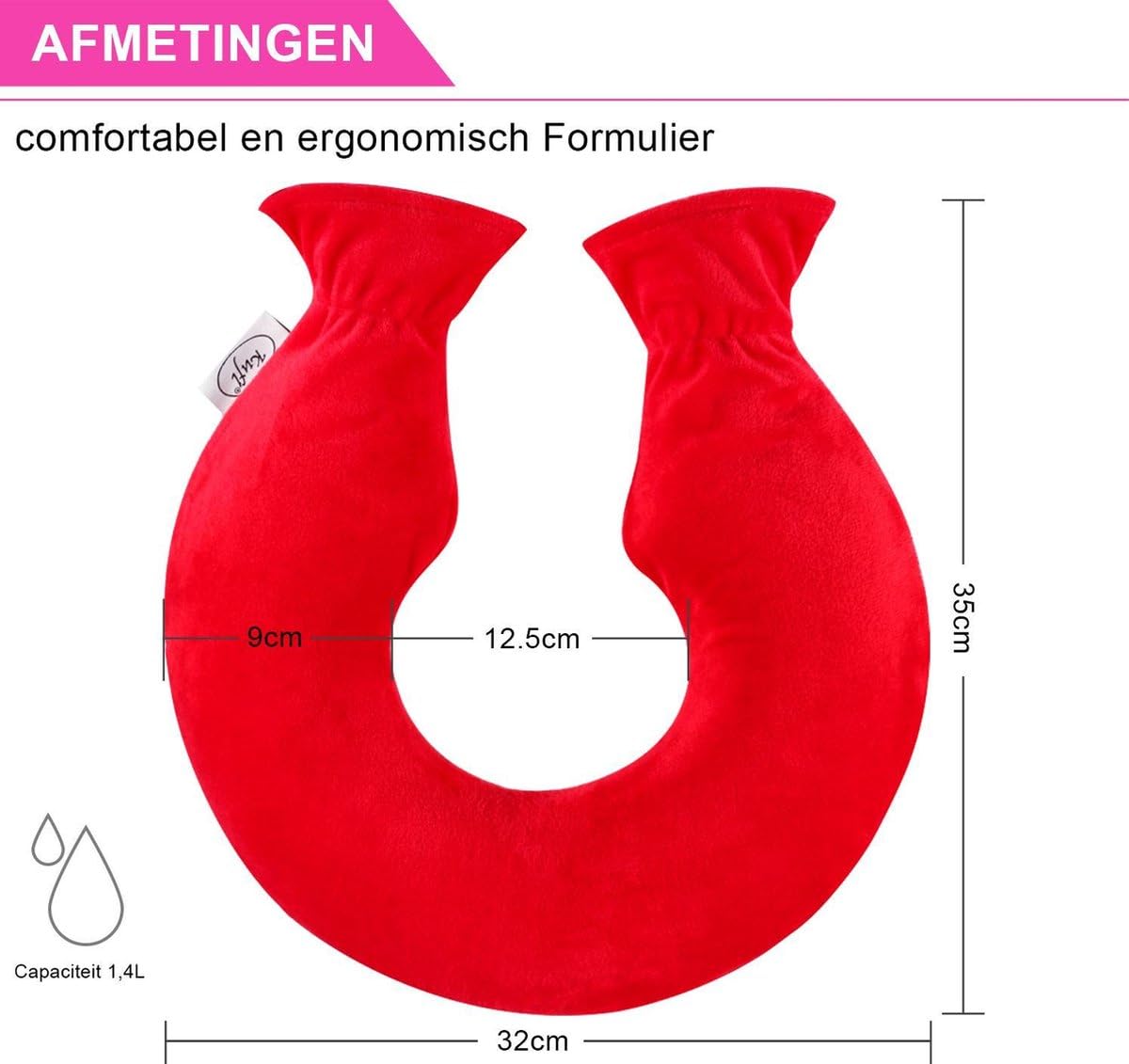 Borsa dell'acqua calda in PVC con morbido rivestimento in pile | Grande apertura | lavabile | Allevia i dolori al Collo, Schiena e spalle | calore di terapia, Rot (mit Reißverschluss)