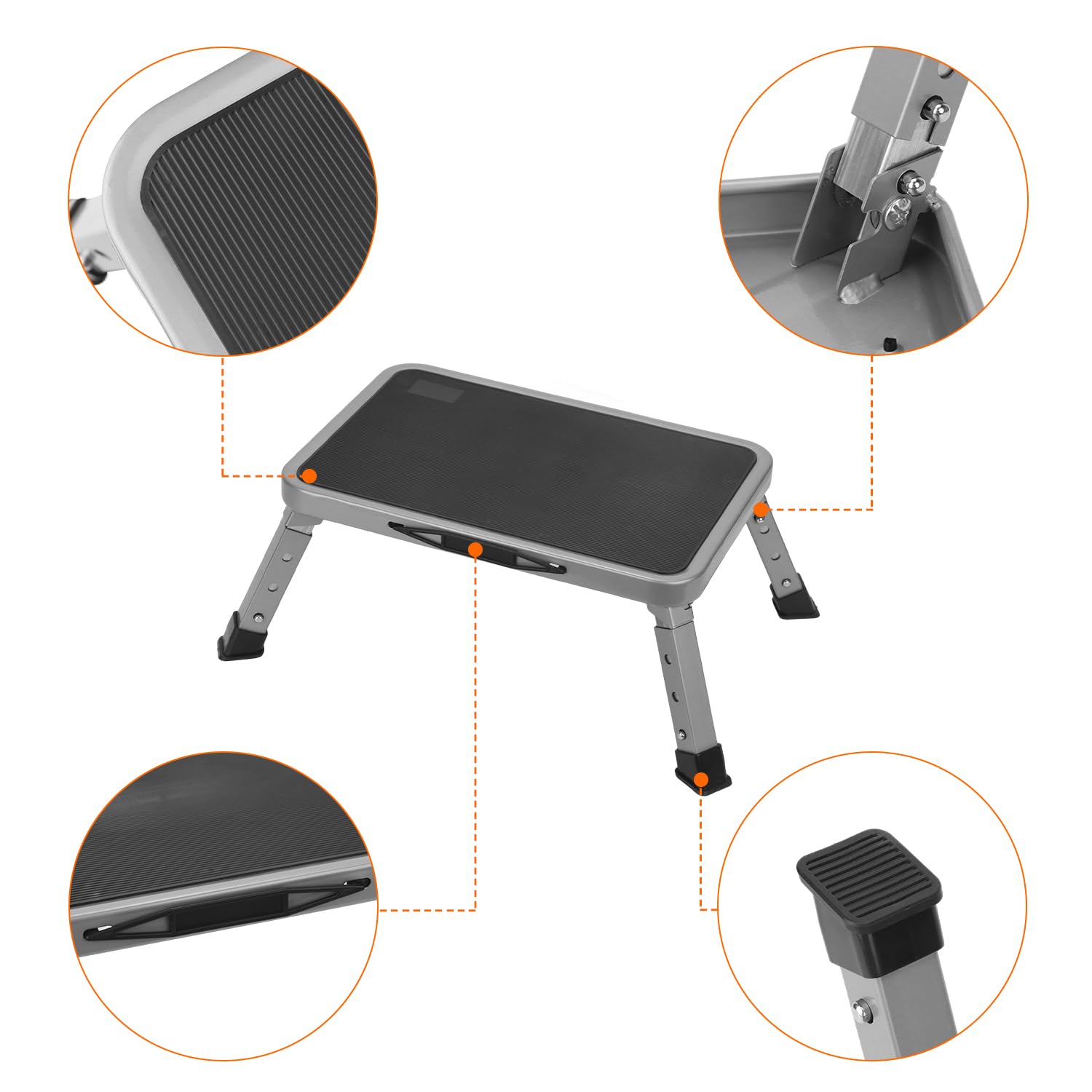QWORK® Stopnie z regulacją wysokości, składana drabina z antypoślizgową platformą, na kemping, do domu