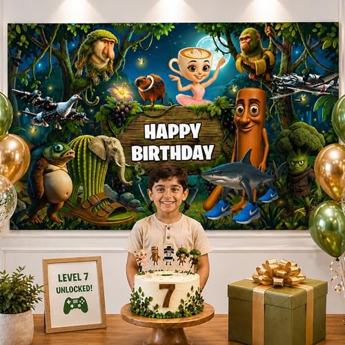 Image of IndoTribe Jungle Birthday Decorations 6x4ft Happy Birthday Backdrop Jungle Theme Birthday Party Decorations Themed Happy Birthday Banner for Boys