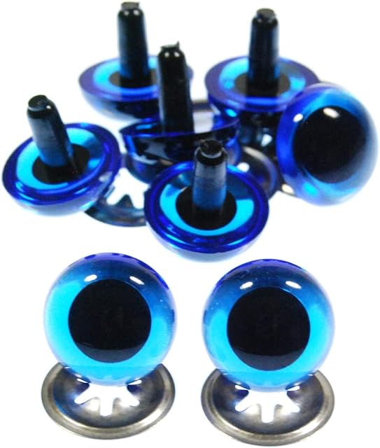 Pack of 4 Pairs - Transparent Blue Crystal Eyes with Metal Backs - 24mm - Safety Eyes for Soft Toys or Teddy Bears