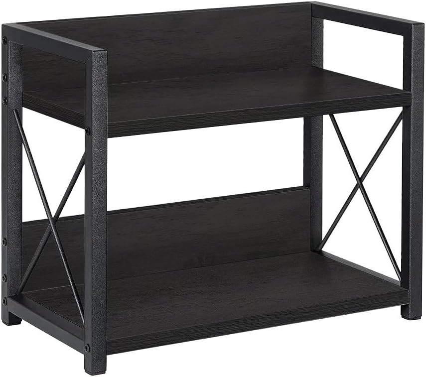 Office Desk Shelf Organizer, Wood Desktop Bookshelf Supplies Storage Rack, Shelf for Top of Desk and Dresser and Cubicle Decor Aesthetic Bookshelf (Black, Small 12.9" Lx6.3 Wx10.2 H)