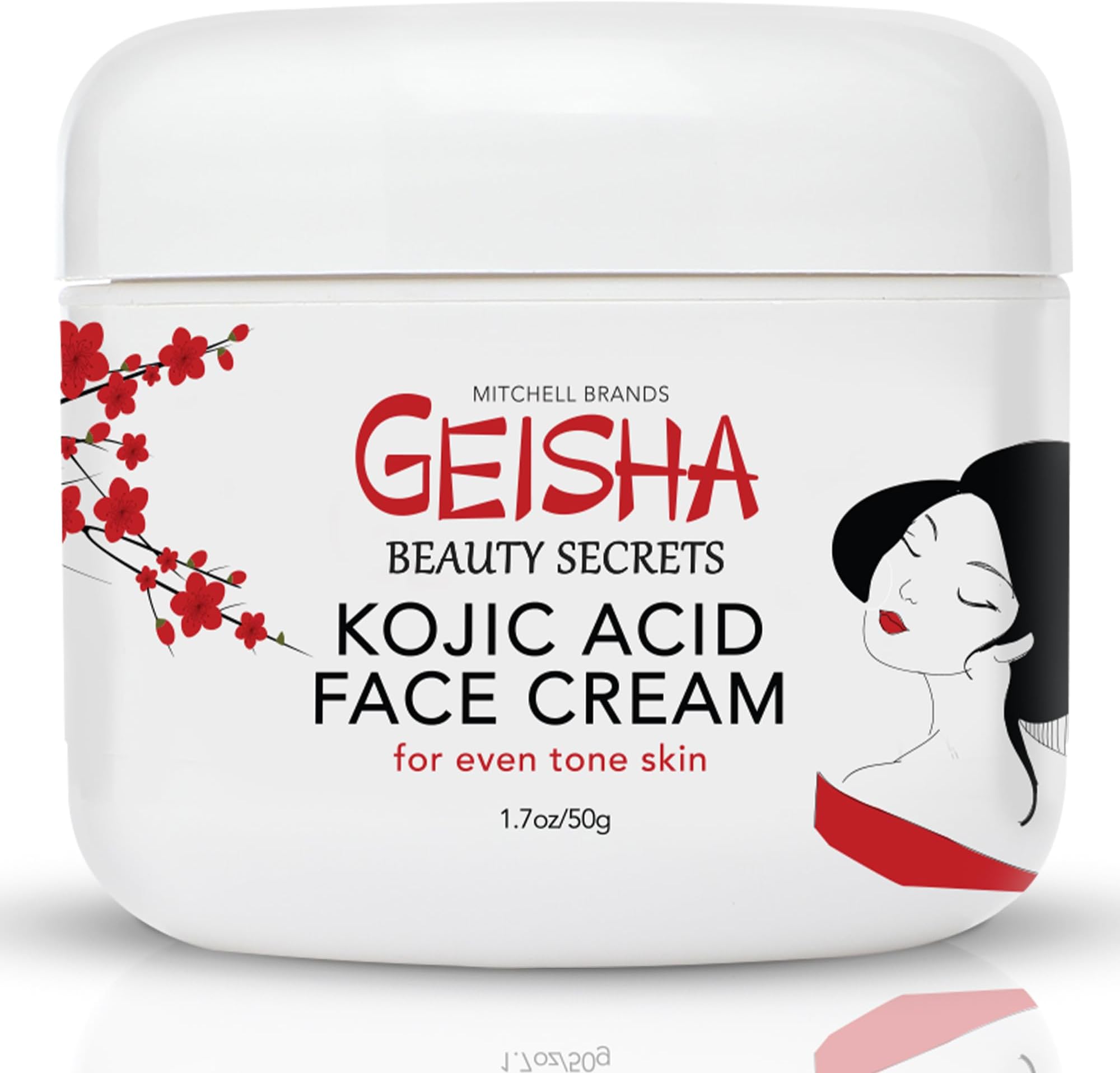 Geisha Kojic Acid Cream - 1.7 fl oz / 50 ml - Skin Brightening Cream for Face, Body, Hands - with Glycolic Acid