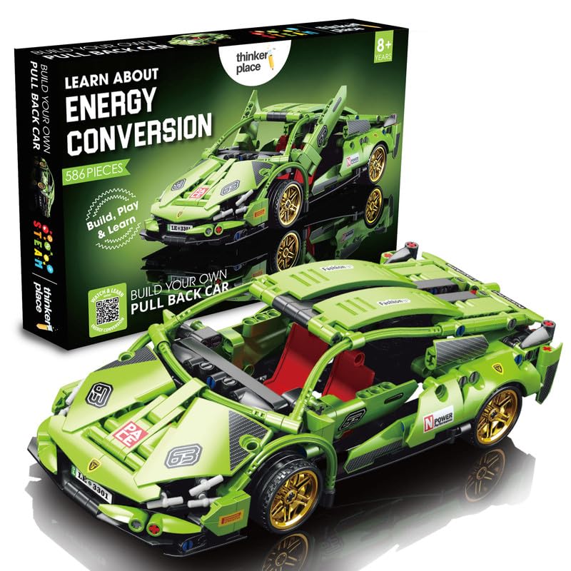 Image of 1:18 DIY Blocks Pull-Back Car - Green | Buildable Construction Toy Car Kit | Friction-Powered Remote-Free Racing Vehicle for Kids | Educational STEM Toy for Boys & Girls