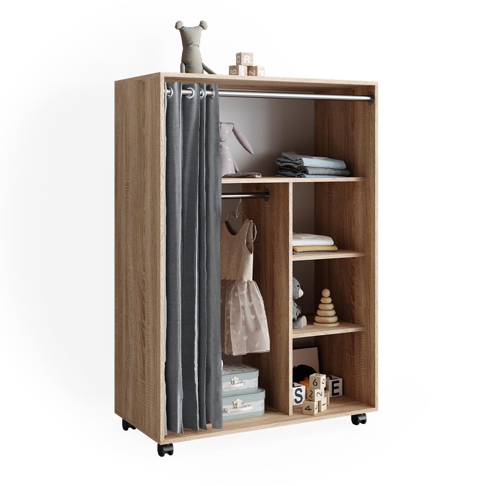 Vicco Armario de Ropa Doros, Sonoma, 100 x 146.6 cm Abierto, con Ruedas, para el Almacenamiento Flexible de Ropa y Accesorios