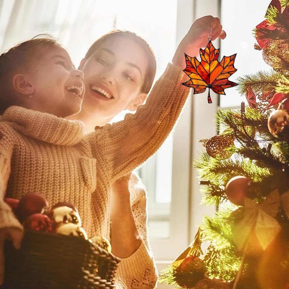 Lot De 2 Feuilles D'érable En Verre Teinté Pour Fenêtre, Décoration