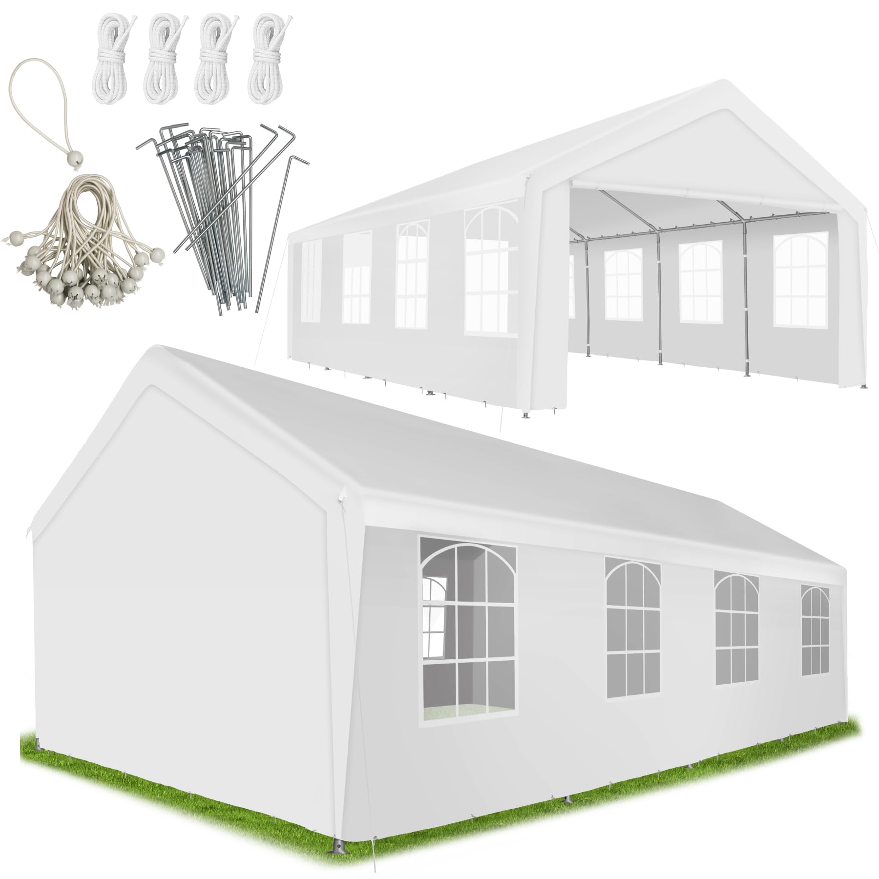 tectake® Tendone per Feste 8 x 4 m, Gazebo Impermeabile, Protezione UV 50+ | 2 Pareti Laterali e 2 Pannelli Frontali Rimovibili, Finestre Ampie, Telone Antistrappo, Telaio Acciaio Verniciato, Bianco