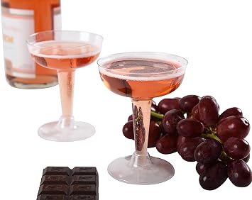 Oasis Creations Plastic Champagne Glasses Set 4.5 Ounce - Stem Cups 2 Pieces - Ideal for Birthday Party, Wedding Reception and More - 600 cups