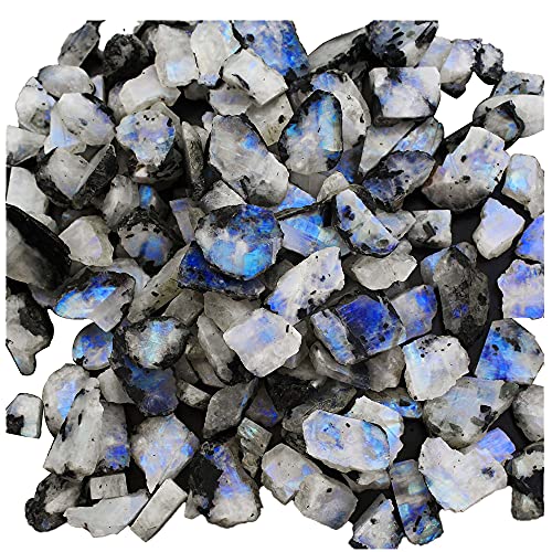 Gempires Natural Blue Moonstone Raw Gemstone For Jewelry, 15 to 25 mm Moonstone Rough, Rainbow Moonstone Loose Chips, Loose Rough Gemstone Supplies