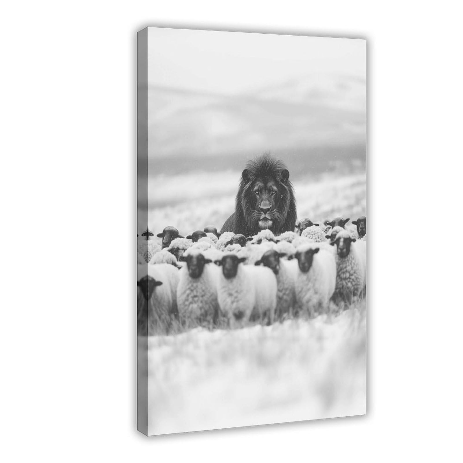 Wjwart Lion Among Sheep Canvas Poster Bedroom Decor Landscape Decor Gift 08X12inch(20X30cm)