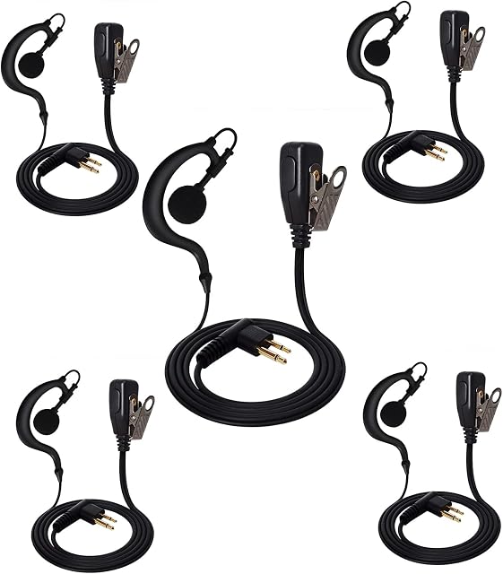 UAYESOK Walkie Talkie Headset Security Guard G Shape Radio Earpiece 2 Pin for Motorola CP040 DP1400 GP300 XT420 XT460 CLS1110 CLS1410 Hytera Two Way Radio Accessories with PTT Mic (5 pcs)