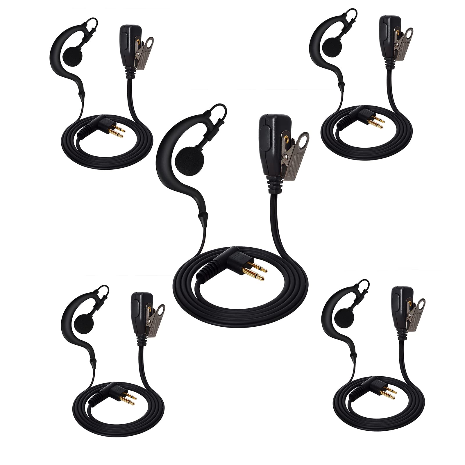 UAYESOKWalkie Talkie Headset Security Guard G Shape Radio Earpiece 2 Pin for Motorola CP040 DP1400 GP300 XT420 XT460 CLS1110 CLS1410 Hytera Two Way Radio Accessories with PTT Mic (5 pcs)