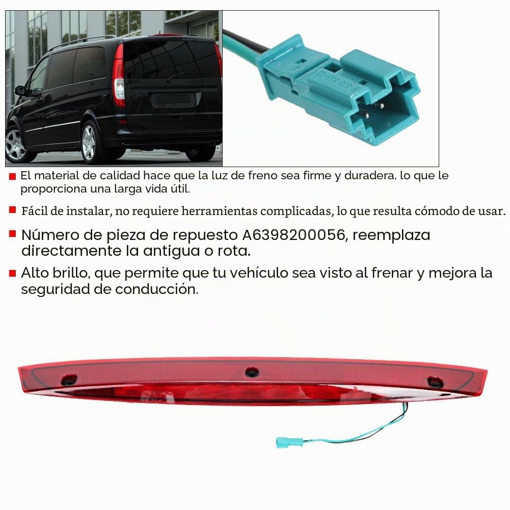 Akozon Luz de Freno 2.7W Para Vito y Viano - Lámpara de Parada de Montaje Alto 820 0056 Ajuste Para W639