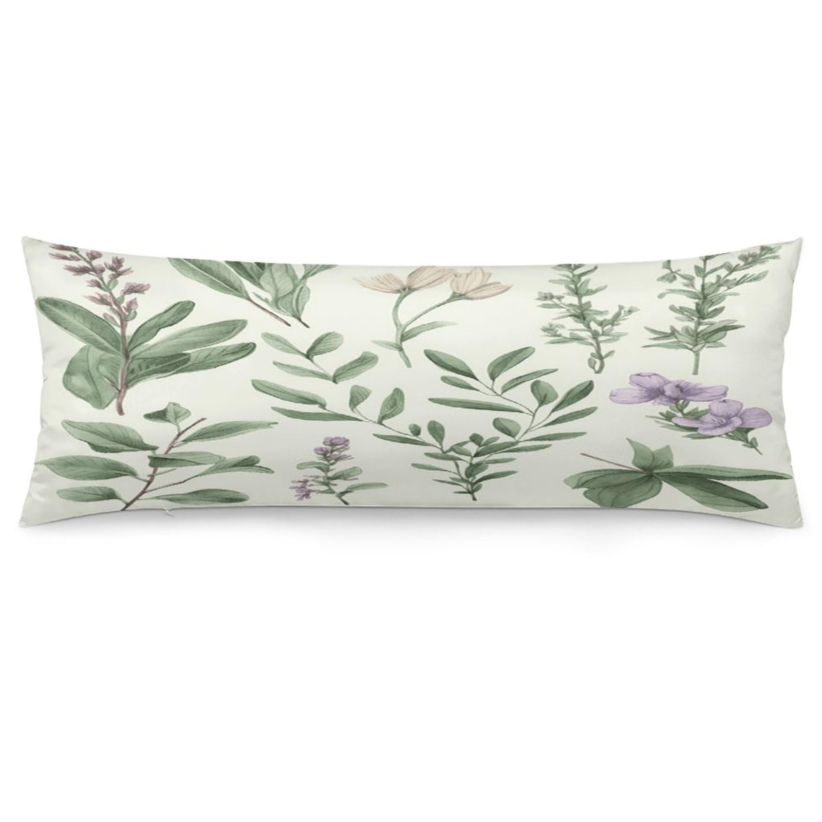 Green Flower Herb Sage Leaves And Branches Throw Pillow Cover Soft Lumbar Pillow Covers with Zipper Breathable Rectangular Cushion Case Polyester Pillow Case Decorative Body Pillow Cover for Couch Bed
