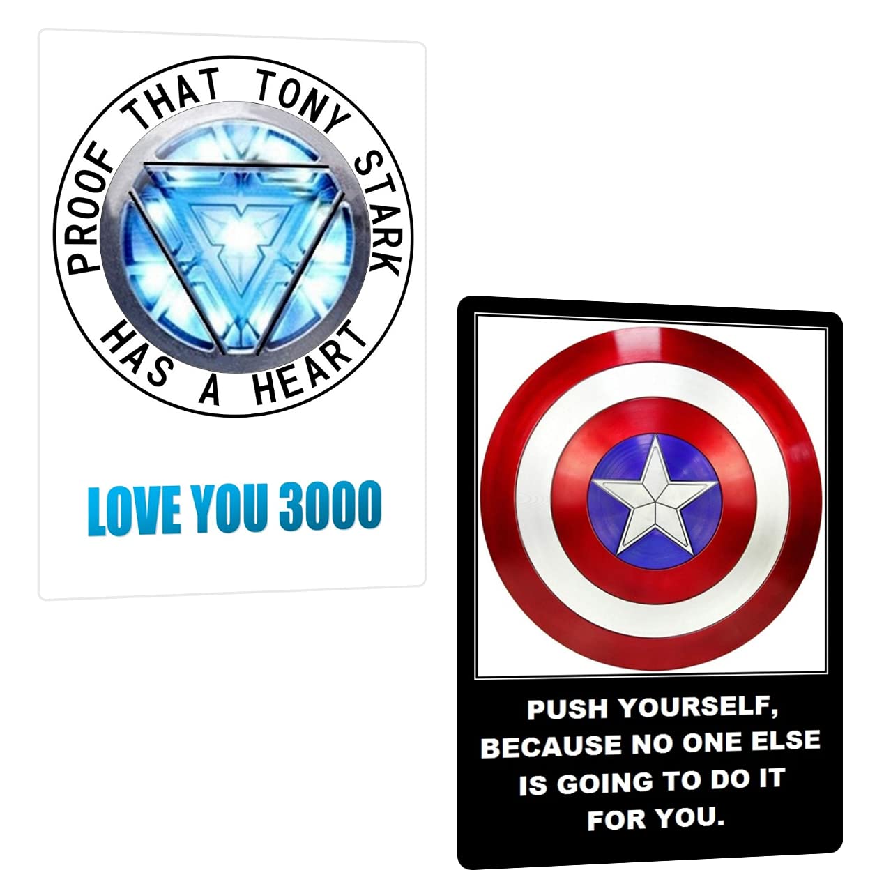 TUNSECHY Superhero Ironman Arc Reactor and Captain America Motivational and Inspirational Quotes Picture Magnets. Place on Any Metal Surface. Big Size 10X7cms Office Souvenir Set of 2 Magnets. AC-20