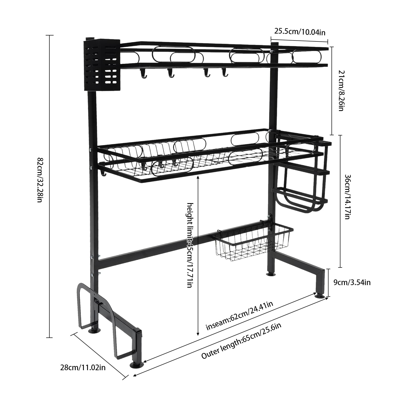 Geschirrabtropfgestell Edelstahl Double Layer Sink Storage Rack Komplettes Set Trockengestell Geschirr Abtropfständer für Küche (62cm)
