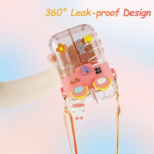 Miniatura 3 de wlpxavz Botella de agua Kawaii, botella de agua para niños de gran capacidad de 26 onzas con correa extraíble, botella de agua portátil a prueba de