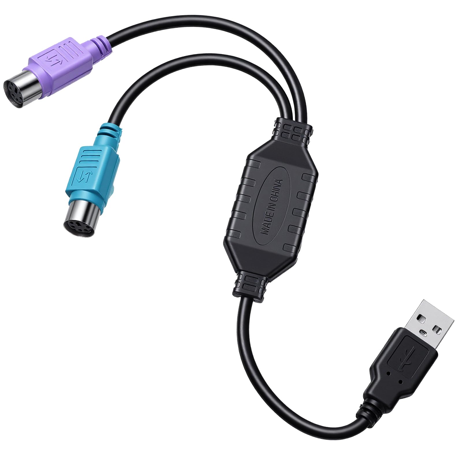 PS/2 to USB Adapter Converter, USB to Dual PS/2 Cables Keyboard Mouse Converter(Black)-image-41