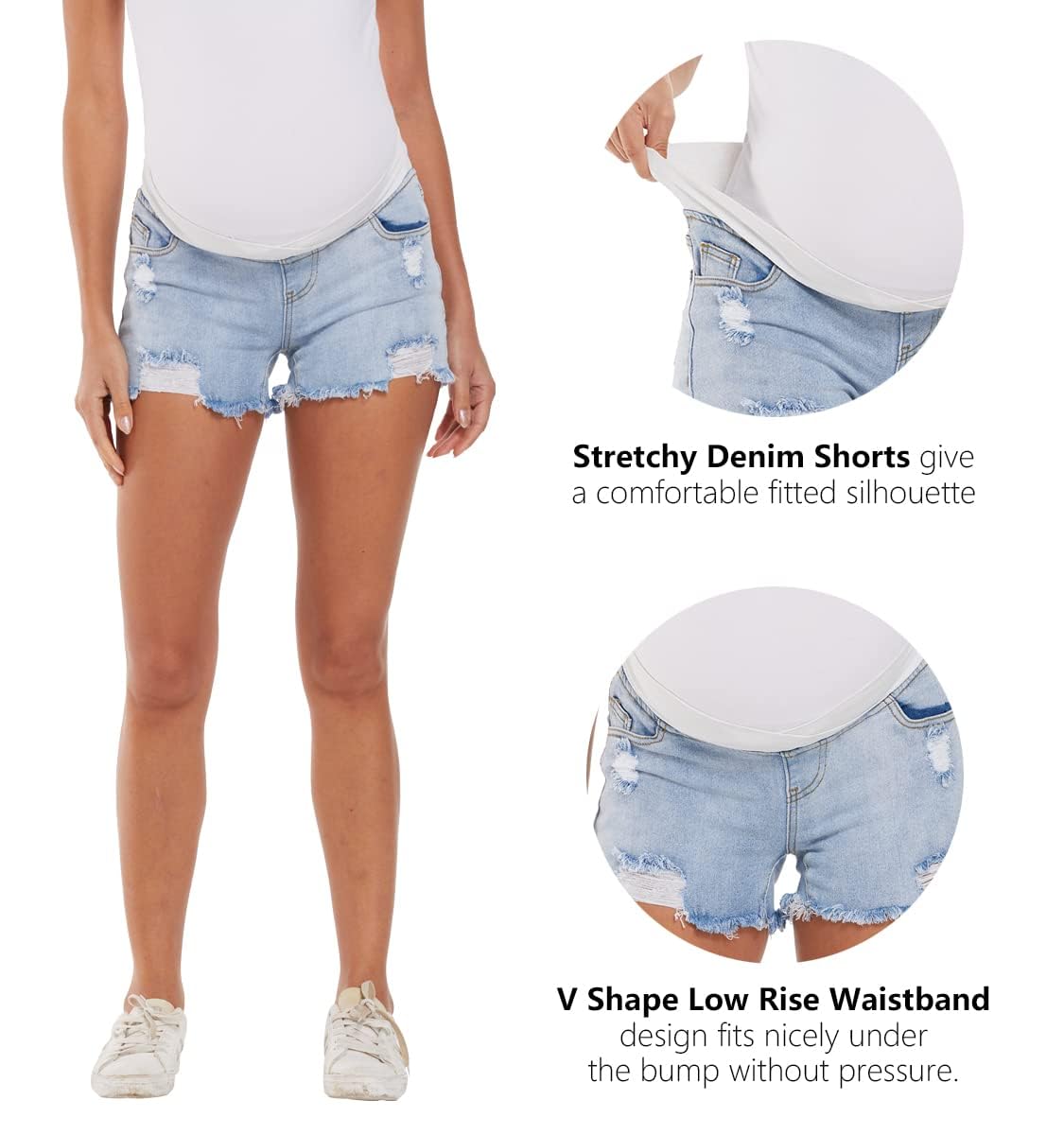 Short en Jean de Maternité Grossesse Femme Short de Pantalon Mode Grossesse Jeans Taille Basse D'été Ourlet Brut