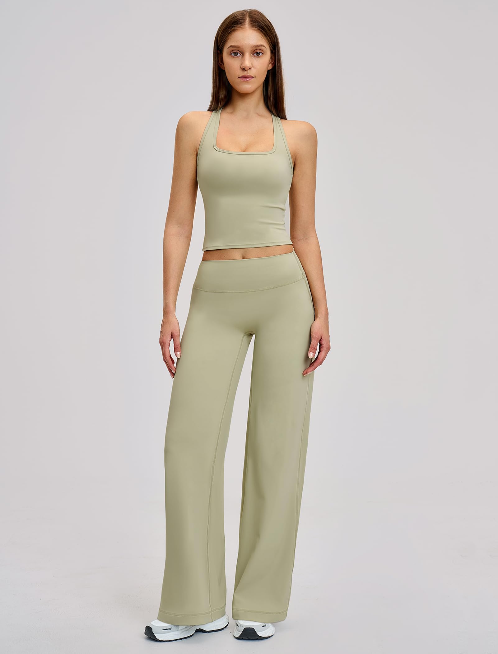 Conjunto deportivo para mujer de 2 piezas con pierna ancha para yoga y fitness | Cintura alta, pierna ancha, elástico en 4 direcciones, para yoga, fitness, pilates y tiempo libre