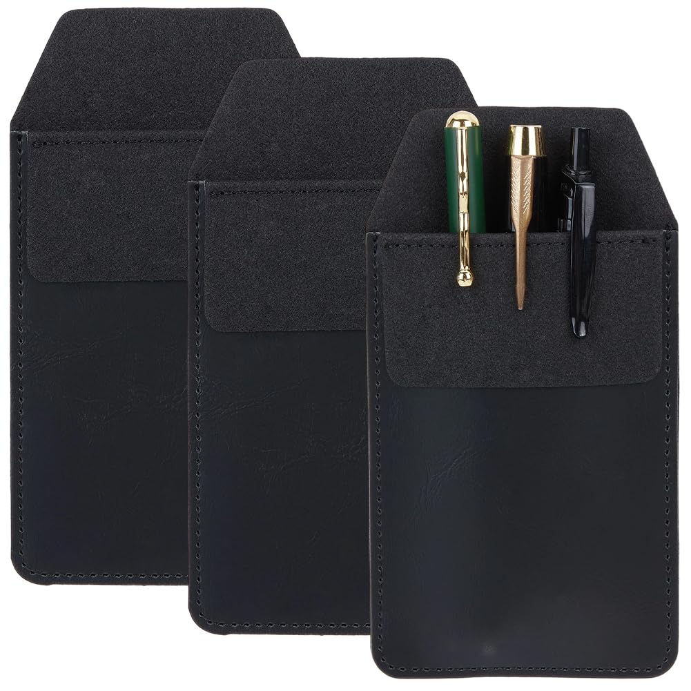 GORGECRAFT 3Pcs PU Leather Pocket Protector Imitation Leather Black Pen Pouch Holder Organizer Multi-Purpose Pencils Pocket Hold 4 Pens Heavy Duty Tool Organizer for Shirts Coats Pants