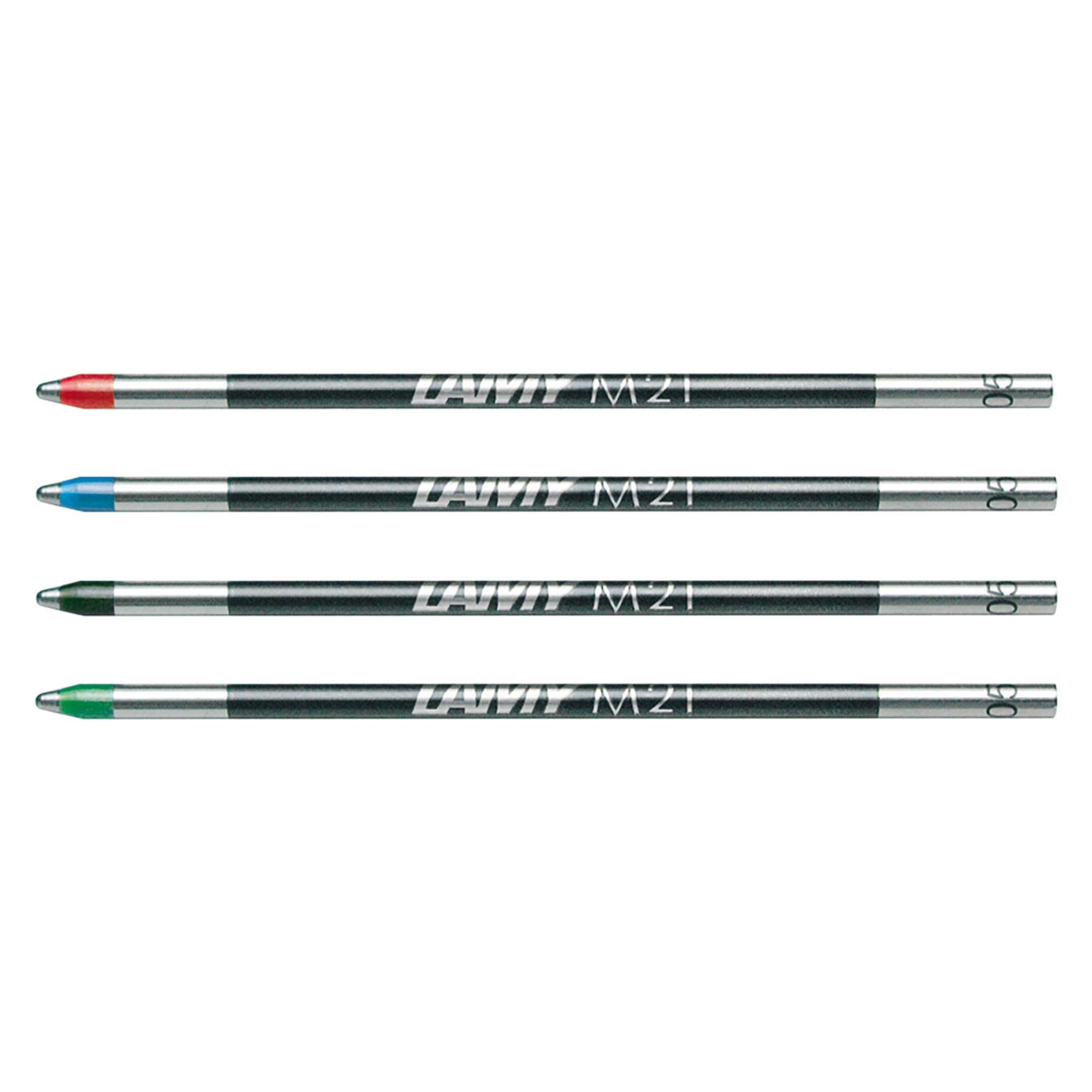 Lamy M21 4-pack metal refill, large capacity, metal - Original replacement refill for all multisystem pens - Indelible - Medium line width in black, blue, green, red ink