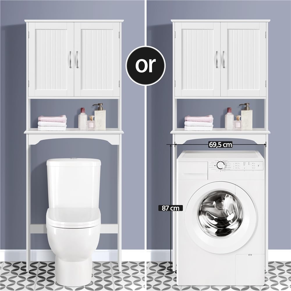 Yaheetech Mobile per Lavatrice Mobiletto da Terra sopra WC Scaffale sopra Toilette con Ripiano e Ante Organizzatore Bagno Design Moderno 75 x 23 x 180 cm