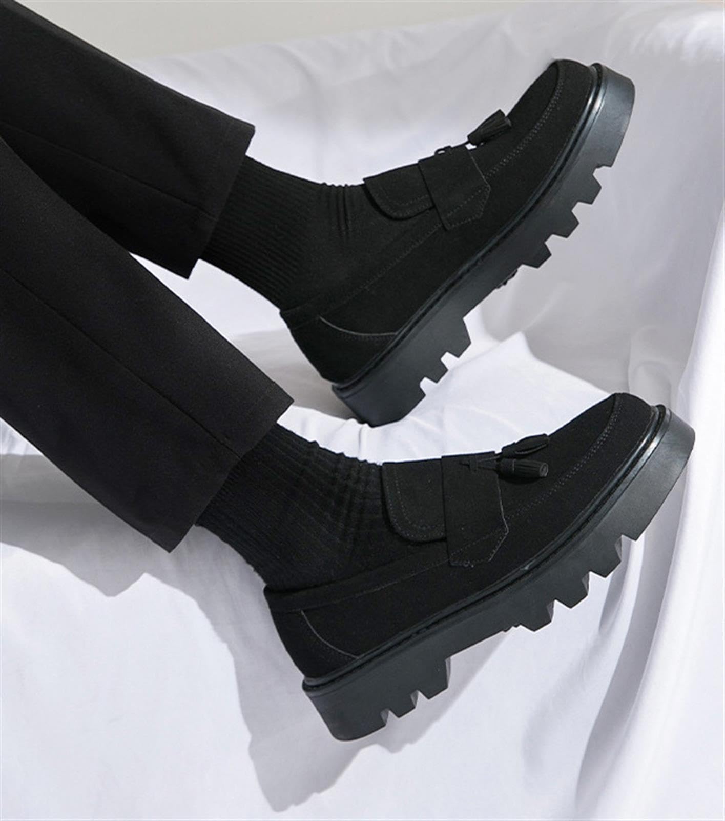 Mocasines de Gamuza para Hombre con Borlas Zapatos con Plataforma Gruesa Casual Boda Negocios Elegantes Mocasines